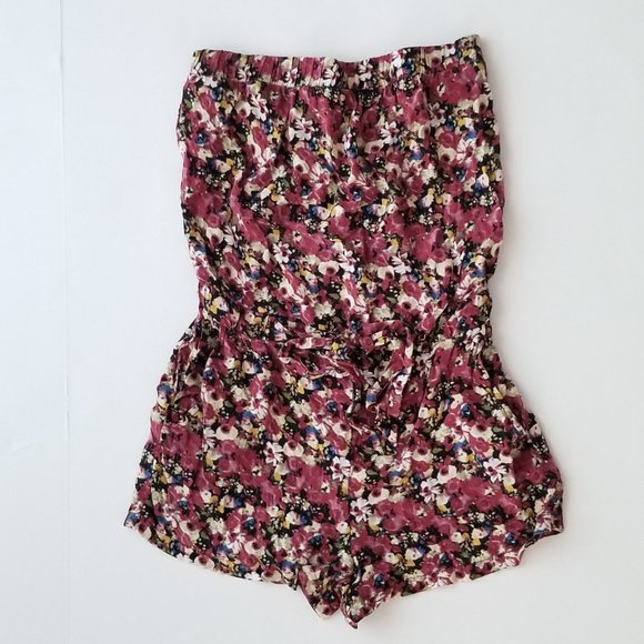 Anthro Jersey Knit Strapless Floral Romper Overall Shortall - Picture 1 of 8